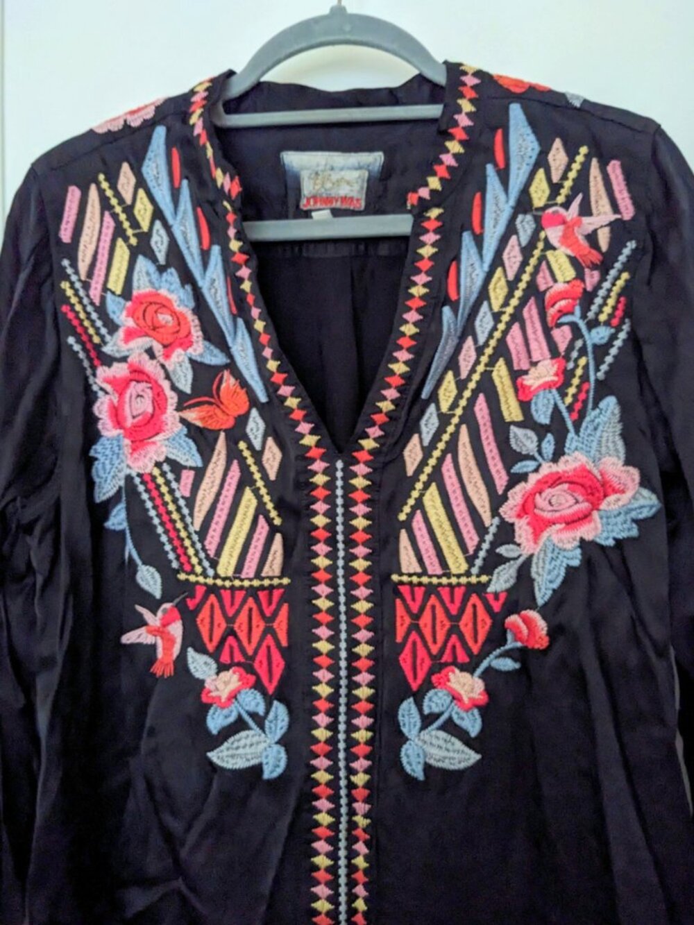 Johnny Was Tura Embroidered Blouse Black Red Pink Size M - Picture 4 of 9